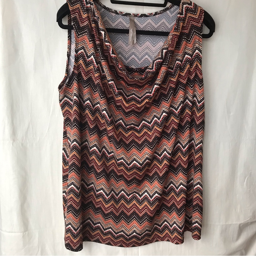 Be True To You Plus Size Sleeveless Cowl Neck Shirt, Earthy Chevron Print, 2X